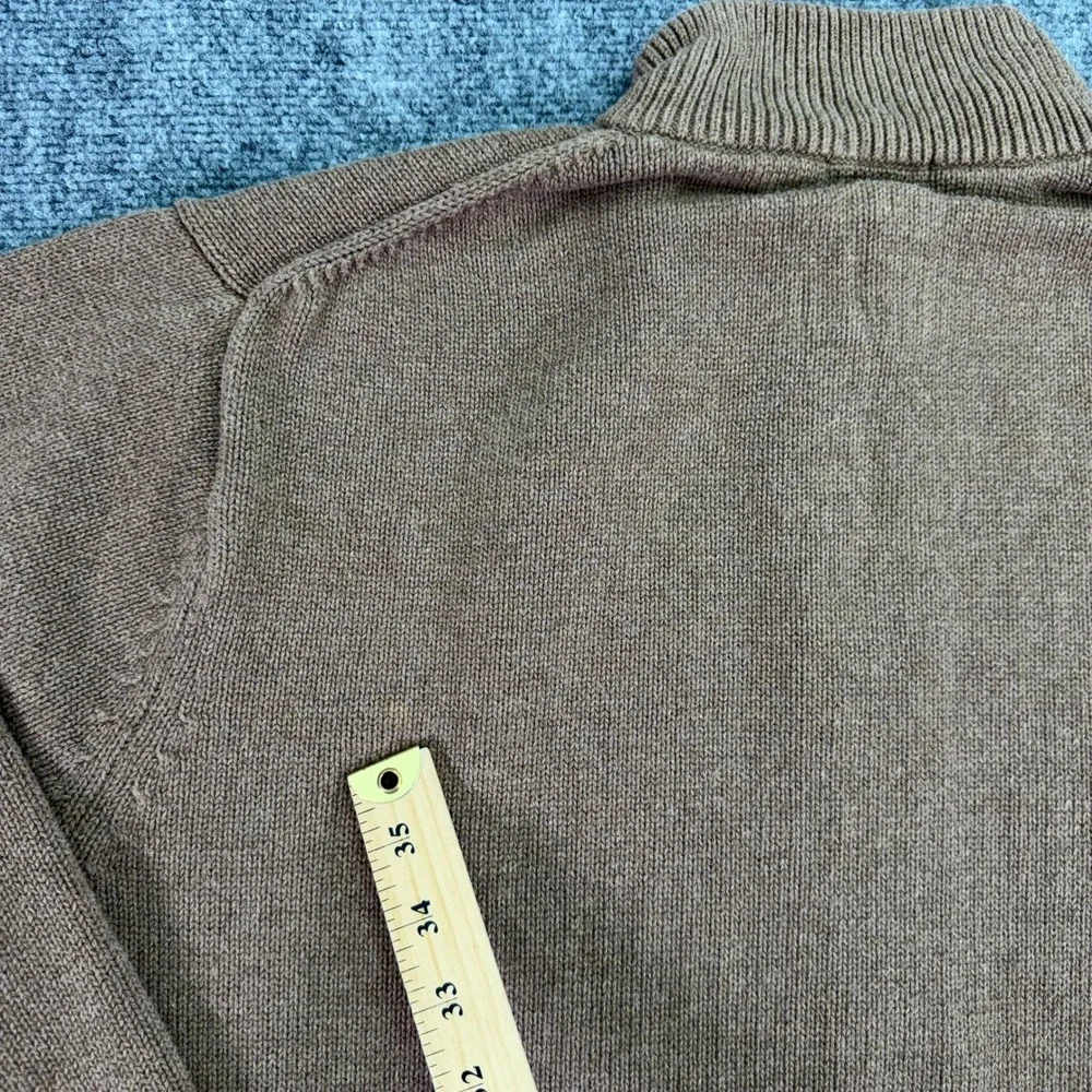 LL Bean Sweater Mens XL Reg Light Brown Cotton Knit Full Zip Mock Neck‎ Pockets